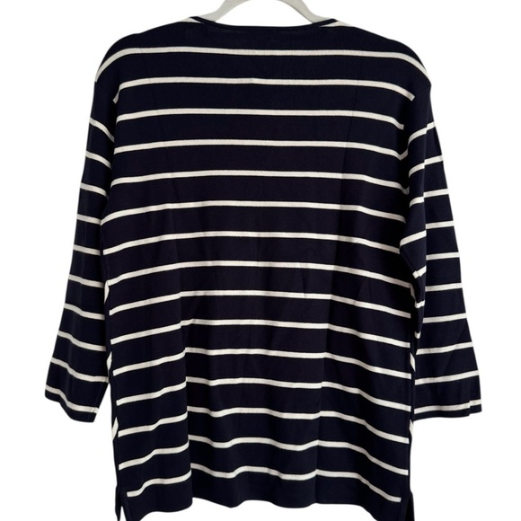 NWT Talbots Chevron Stripe V-Neck Sweater Pullover Top Casual Navy White Size M - Picture 2 of 8